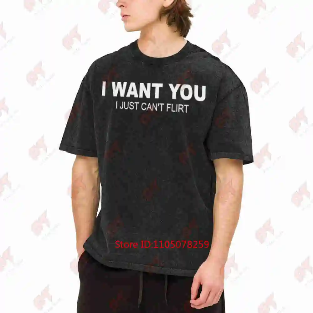 On Back I Want You Just Can't Flirt Vintage Washed Tee Pure Cotton T-Shirt