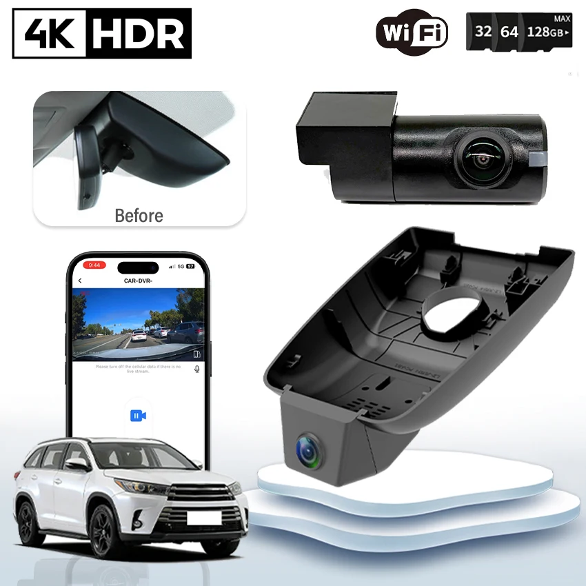 

Plug and play HD 4K 2160P Hidden Car DVR Video Recorder Dash Cam Camera For Toyota Highlander 2017-2026 Night Vision