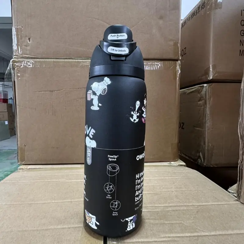 Bouteille d'eau isotherme portable en acier inoxydable Snoopy à motif de fruits Kawaii, anti-fuite, pour le sport et les activités de plein air, cadeau pratique