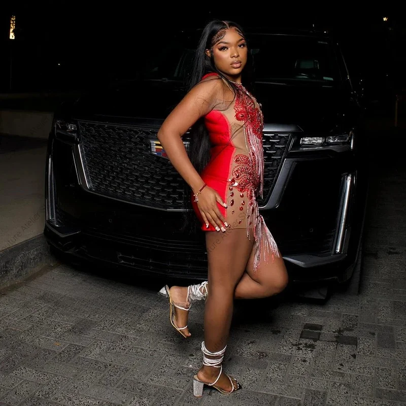 

Glitter Crystal Short Prom Dresses Tassel Bodycon Glitter Cocktail Dress Homecoming Party Gowns Customized vestidos para noite