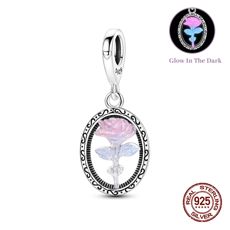 

Original Charm Bead 925 Sterling Silver Retro Luminous Rose Pendant For Woman Festival Jewelry For Bracelet Necklace Accessories