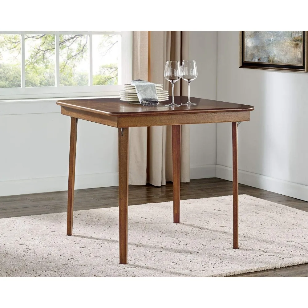 STAKMORE Straight Edge Folding Card Table Oak Finish