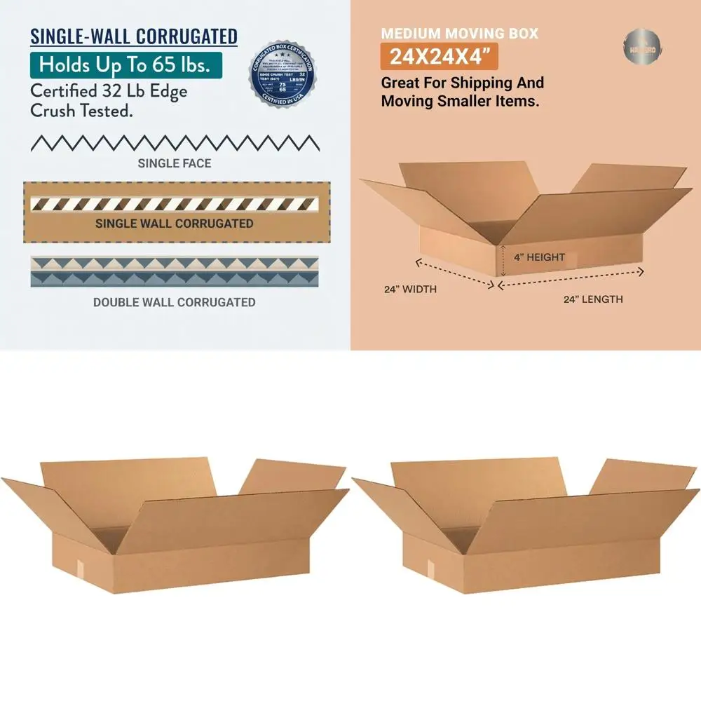 

24 x 24 x 4 Medium Single-Wall Corrugated Cardboard Shipping Boxes (10-Pack) for Moving, Packing, and Storage