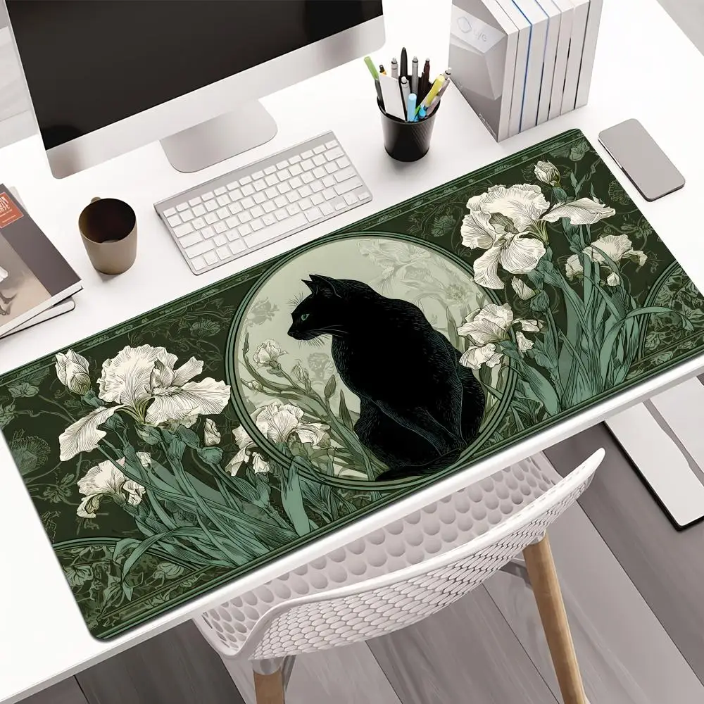 

Elegant black cat large Mouse Pad Desk Mat with Stitched Edge Non-Slip Durable gaming mats pc accessories desk pad HD printing