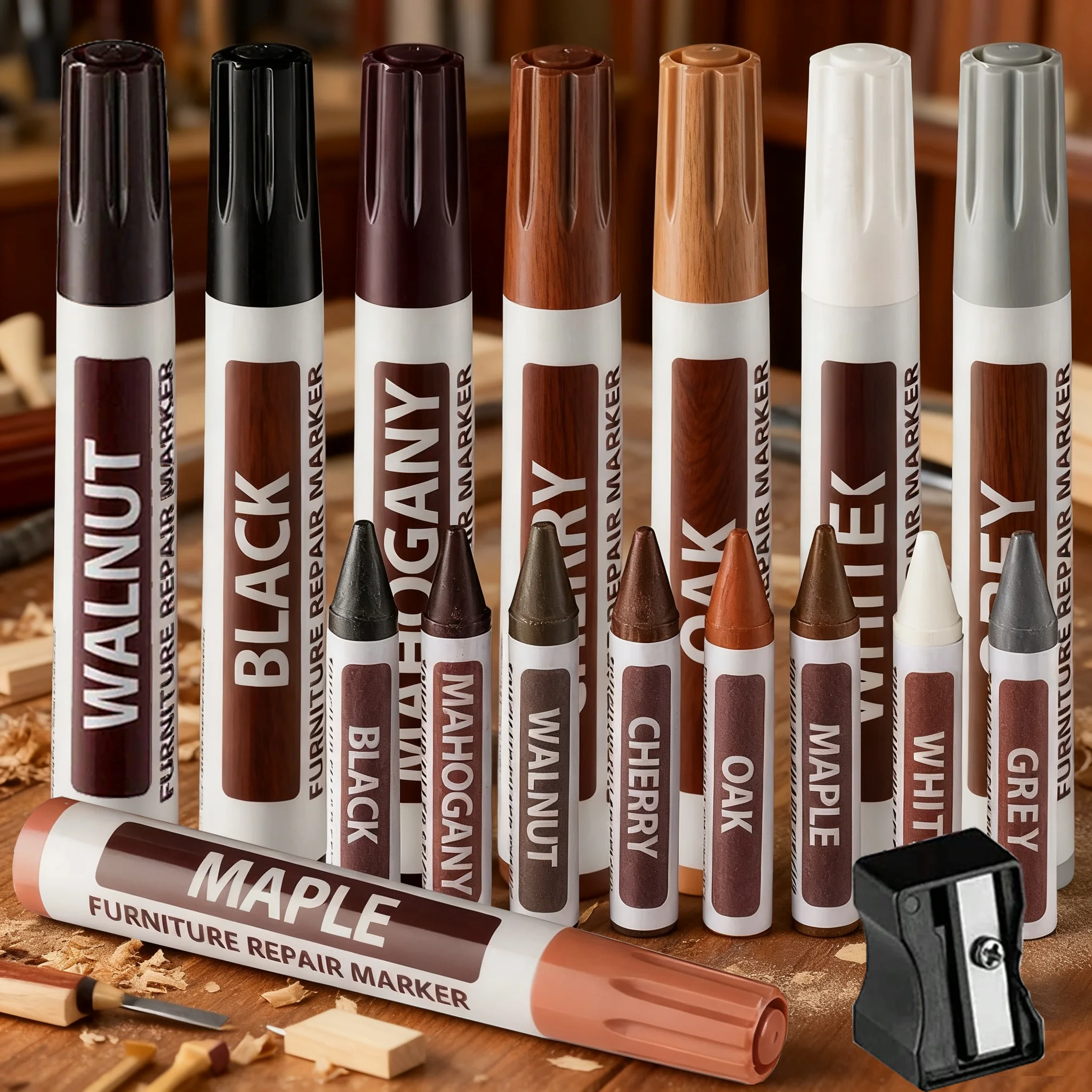 6-21Pcs Furniture Touch Up Repair Kit Paint Markers Crayons Filler Sticks for Wooden Furniture Scratch Damage Restoration
