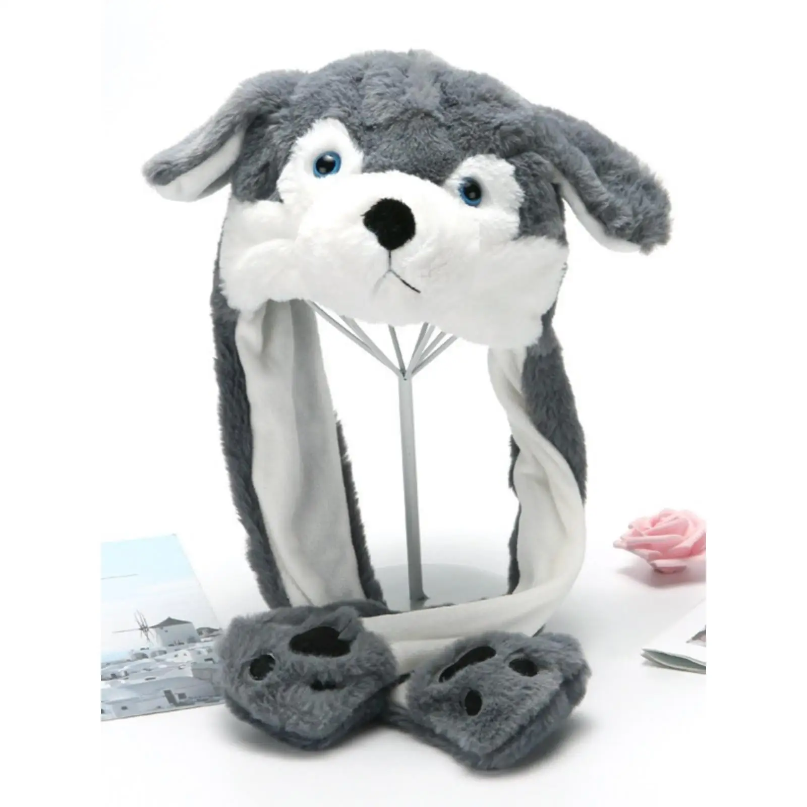 

Теплая зимняя шапка с движущимися ушками для собак, интерактивный головной убор в виде животного, молодежная повседневная шапка-принцесса с широкими полями, шляпа-котелок