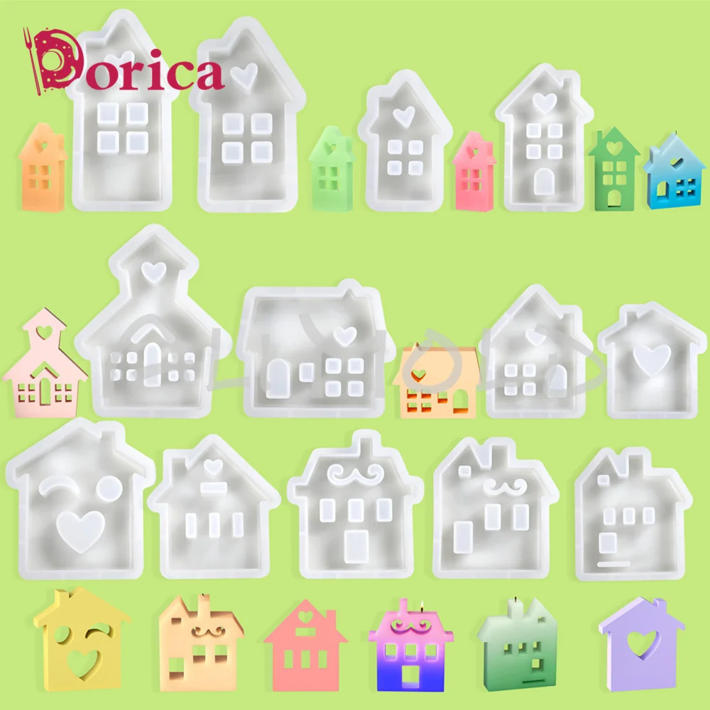 Dorica Love House Design Epoxy Resin Mold DIY Aromatherapy Candle Gypsum Silicone Mould Cake Decorating Tools Furniture Ornament