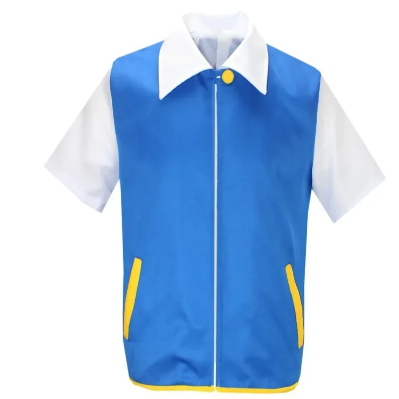 P-pokemoning Go disfraz de chaqueta azul de Anime para niños y niñas, Ash Ketchum, Cosplay para fiesta de carnaval, conjunto de gorro y guantes de entrenador