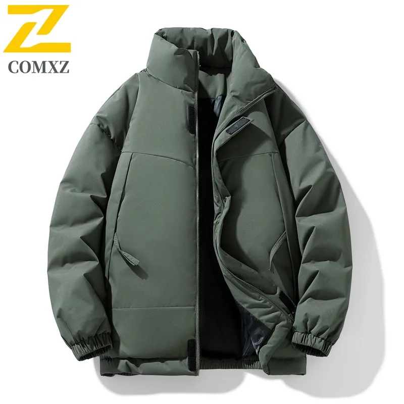 COMXZ المشي لمسافات طويلة السفر رجالي وسادة مبطنة الوقوف طوق سترة مقاومة البرد موضة الوقوف طوق سميكة الدافئة جواكت شتوية #4