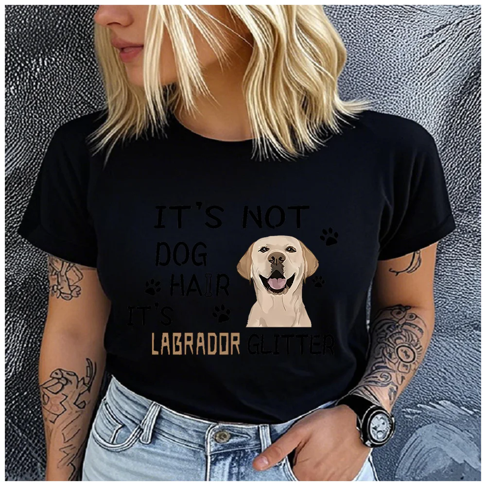 Cotton 100% Funny Labrador Glitter Slogan Print T Shirt Women Yellow Lab Owner Casual Daily Basic Short Sleeve Top