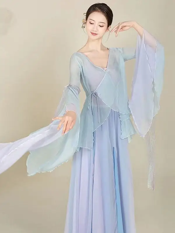 Ropa de práctica folclórica de baile clásico chino, ropa tradicional nacional, Hanfu Yangko, traje de baile moderno elegante para mujer