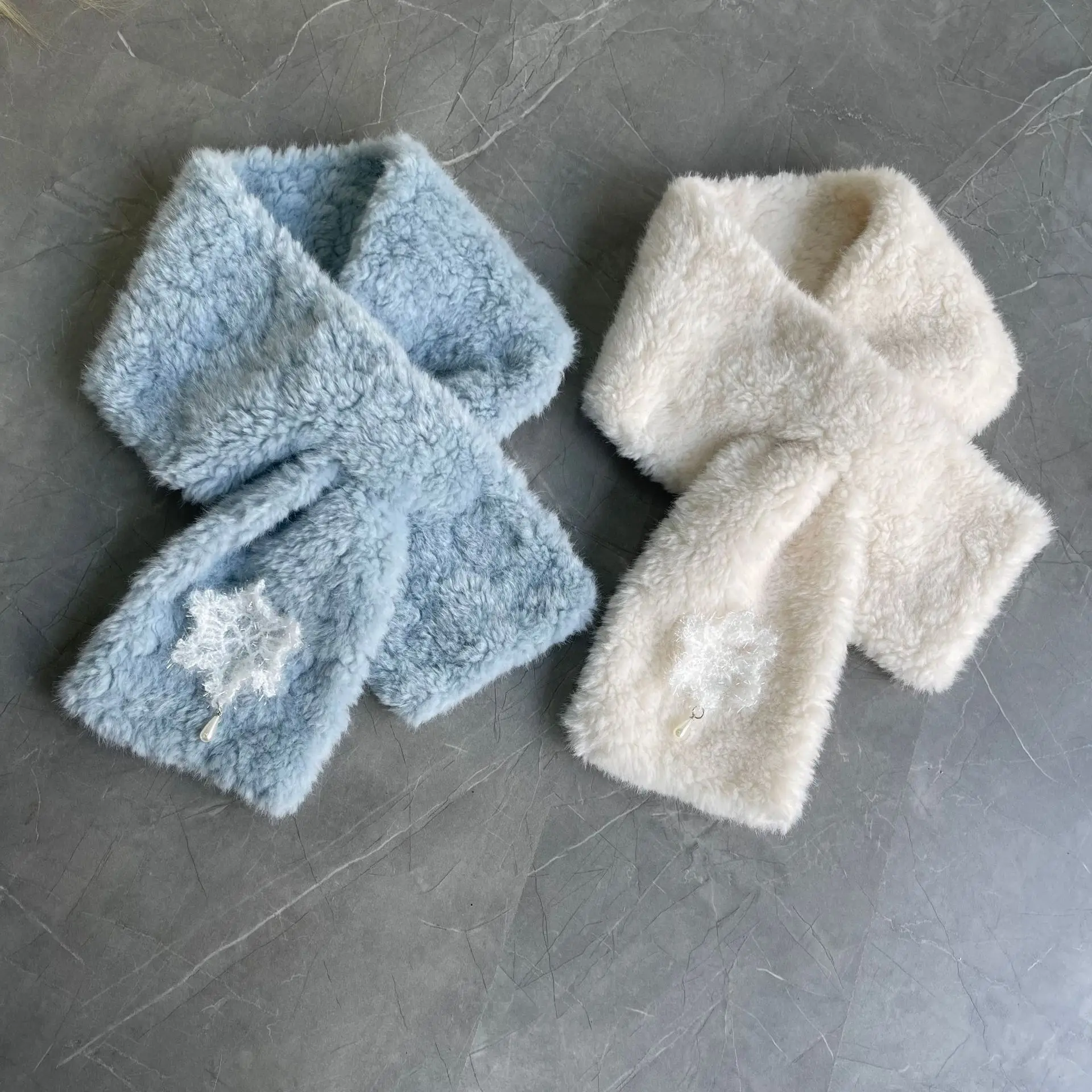 

Winter Women's Imitation Wool Scarf Cute and Sweet Korean Style Warm Ins Style Girl Autumn Student Soft Scarf Plush Cross Scarf