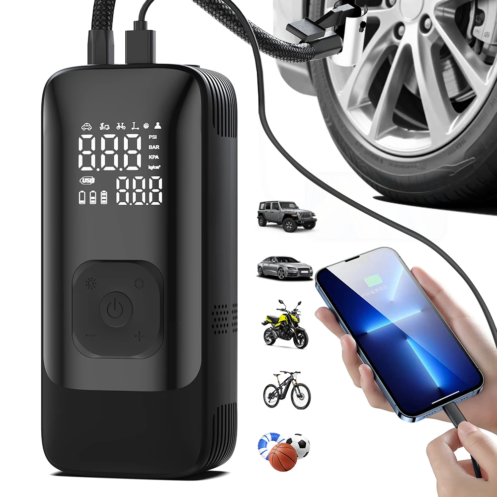 

YIJU Wireless Car Air Pump With LED Light Digital LCD Display Portable Tire Pressure Gauge Tire Inflator Air Compressor 150PSI