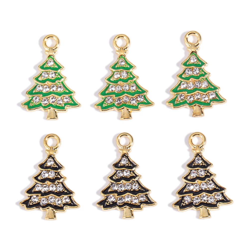 10Pcs Lovely Green Christmas Tree Enamel Alloy Pendant for Christmas Party Jewelry Earrings Necklace DIY Handmade Jewelry Crafts