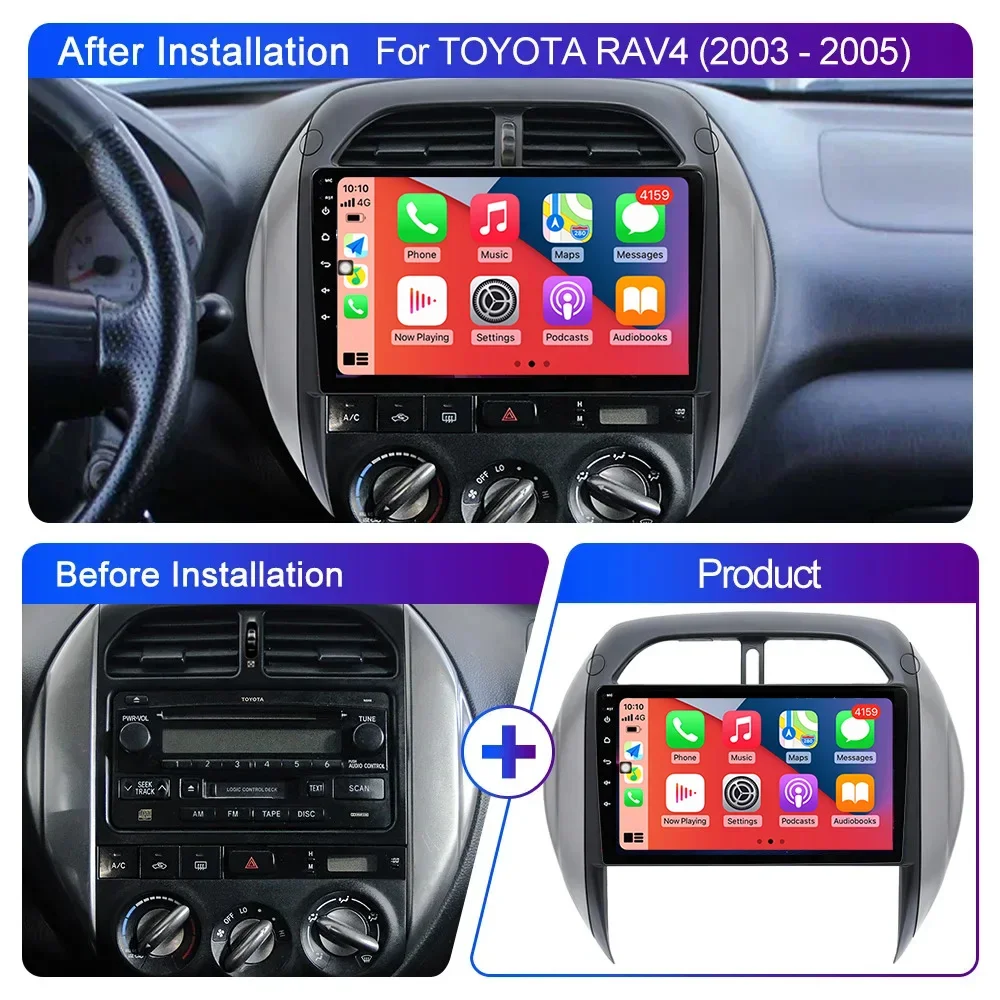 

8GB+128GB Android Radio For TOYOTA RAV4 2003 2004 2005 Car stereo Multimedia Player Carplay Auto GPS navigation 2DIN
