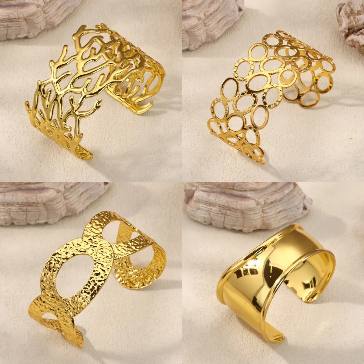 

18K Gold-plated Wide Open Bracelet For Women Classic Stainless iron Waterproof Bracelet Minimalist Jewelry Accessories