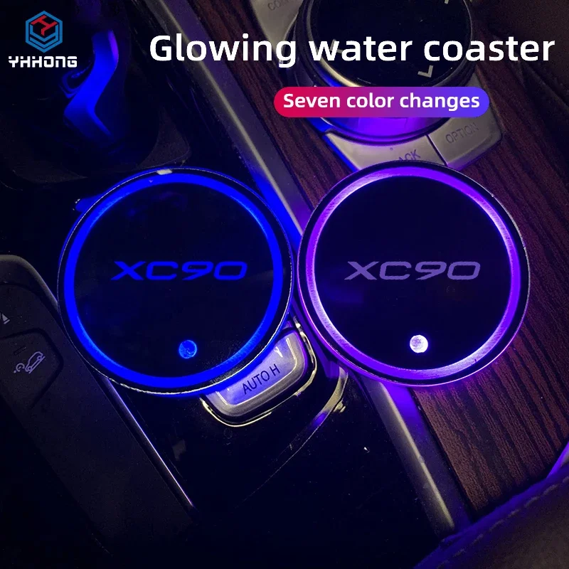 2pcs Car 7 Colorful Intelligent Led Water Cup Luminous Coaster For Volvo XC90 XC60 V40 V60 XC80 Auto Access Soris