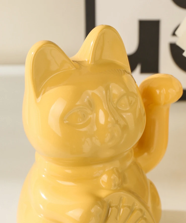 5.9 Inch Ceramic Lucky Cat Waving Arm Maneki Neko Beckoning Cat for Fortune Luck Wealth Prosperity Decoration Fengshui Ornament