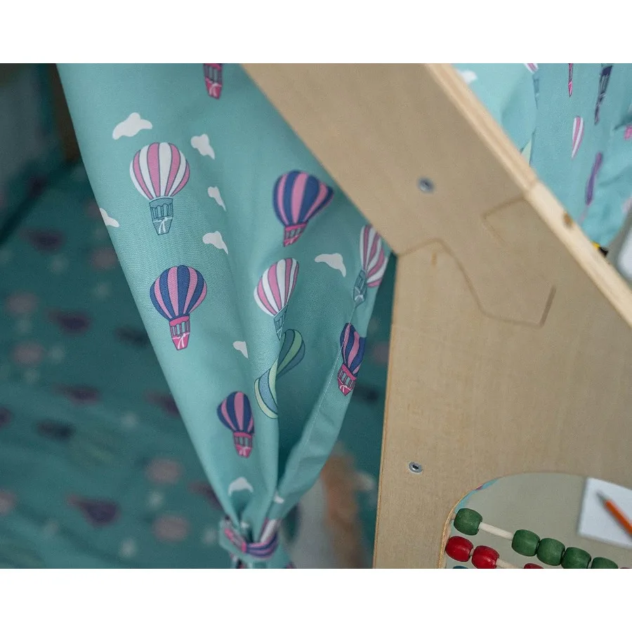 Casetta da gioco per interni 5 in 1 con tavolo da scrivania, sedia, lavagna, cuscino da pavimento e tende - Stile Montessori e Waldorf per