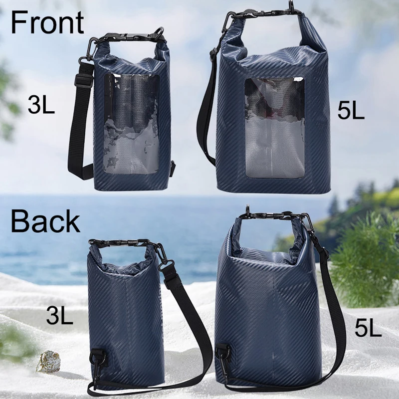 Borsa a secchiello impermeabile Roll Top da 3L, 5L, borsa impermeabile quadrata in fibra di carbonio, custodia impermeabile per escursioni, alla deriva