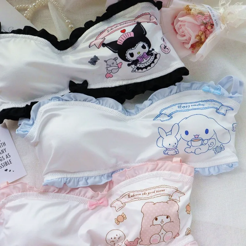 

New Anime Peripherals Cinnamoroll Kuromi Japanese Kawaii Girl Underwear Set Cute Loli Student No Wire Bra Tube Top Holiday Gift
