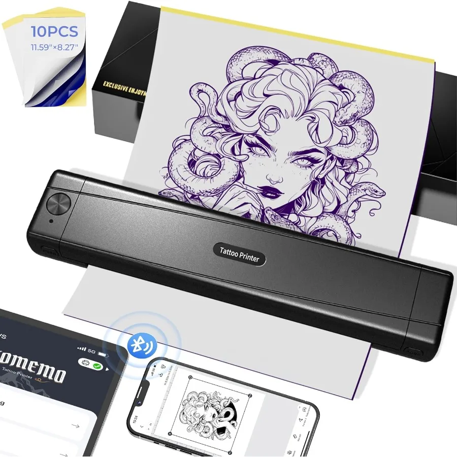 

2025 New Version Wireless Thermal Tattoo Stencil Printer with 10pcs Transfer Paper Bluetooth Portable Tattoo Machine for Beginn