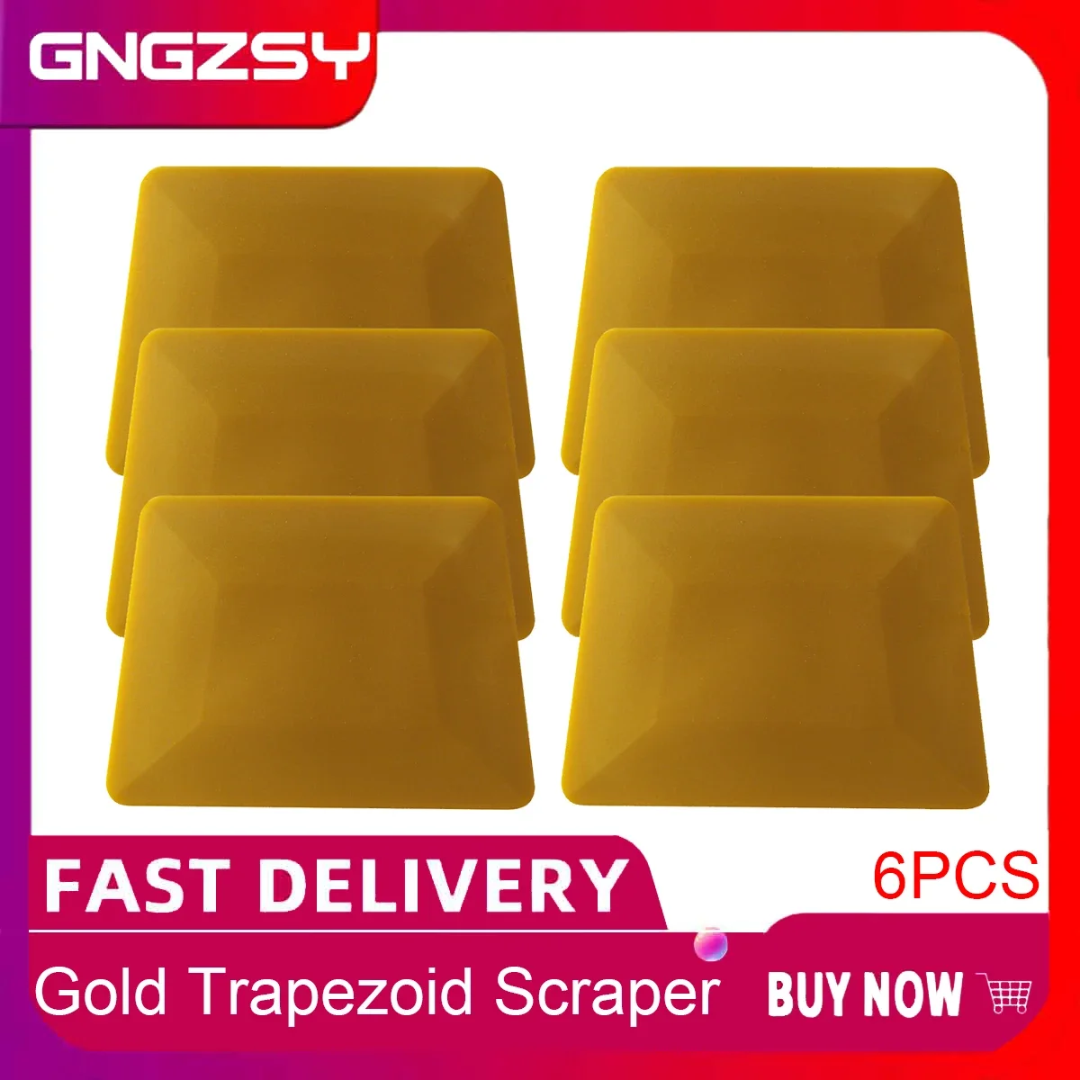 6pcs Gold Red Car Window Tint Wrap Vinyl Film Tool Trapezoid Soft Double Edge Tinting Squeegee 6A50