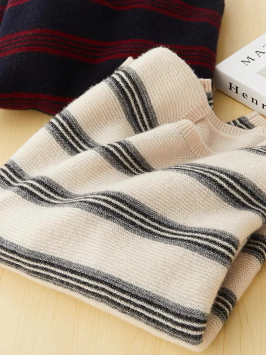 

106cm Bust Autumn Winter Wome Warm 100% Wool Striped Pullover Jumper Sweaters