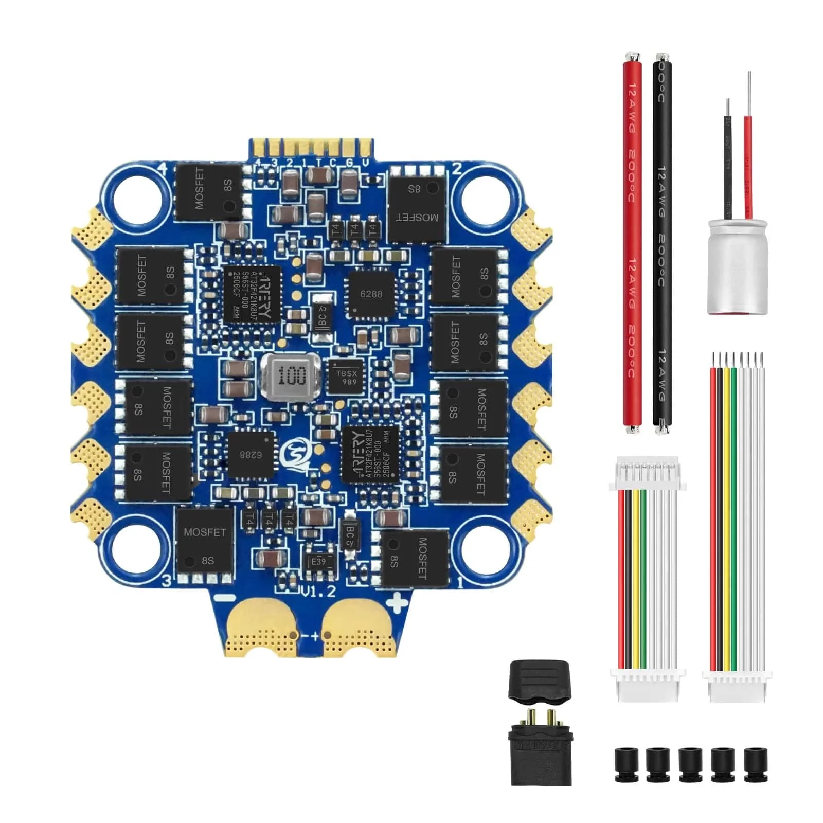 Blueson A2 6S|8S 65A 70A 128KHz 4-in-1 AM32 BLHeli_32 ESC 30.5*30.5mm 4mm/M3 for FPV Car Racing and Speed Flying