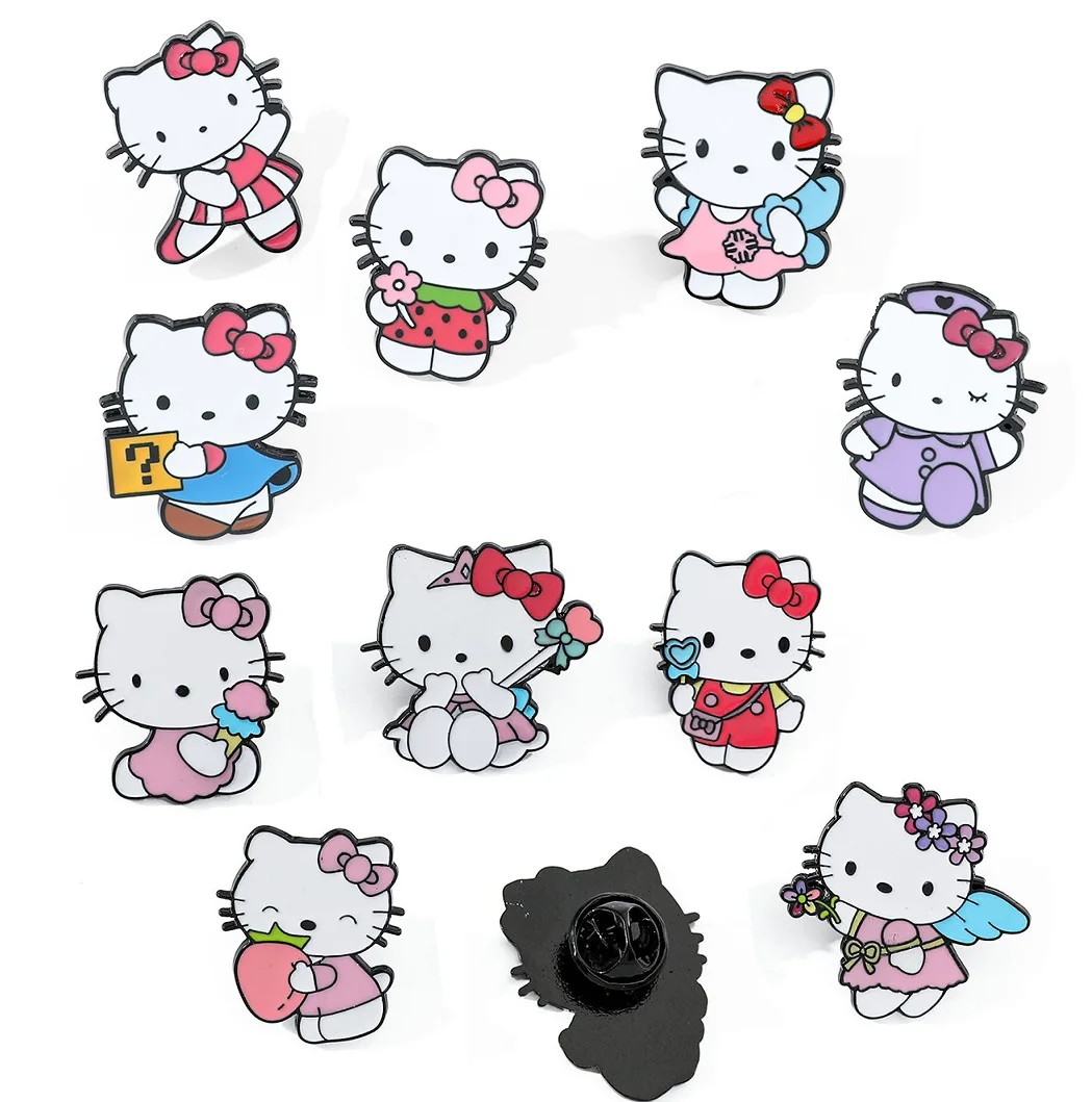 

5Pcs Anime Hello Kitty KT Cat Brooches For Lapel Pins Badge on decor DIY Backpack children Clothes Metal Badges Fashion Gifts