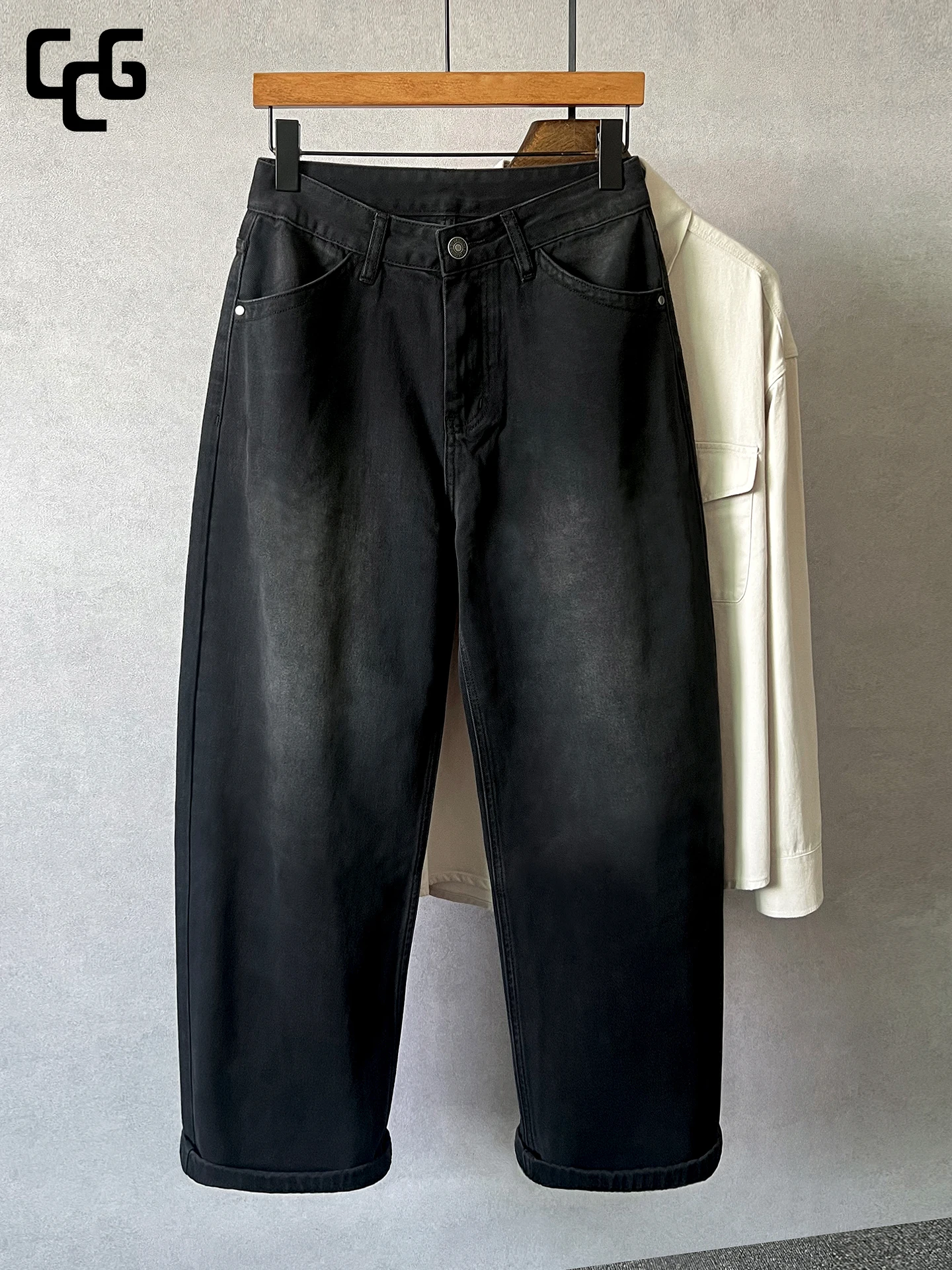 Calças Jeans Pretas de Corte Reto Unissex, Novo Estilo Primavera 2026, Casuais, Soltas, de Perna Super Larga, para Lazer Outo...