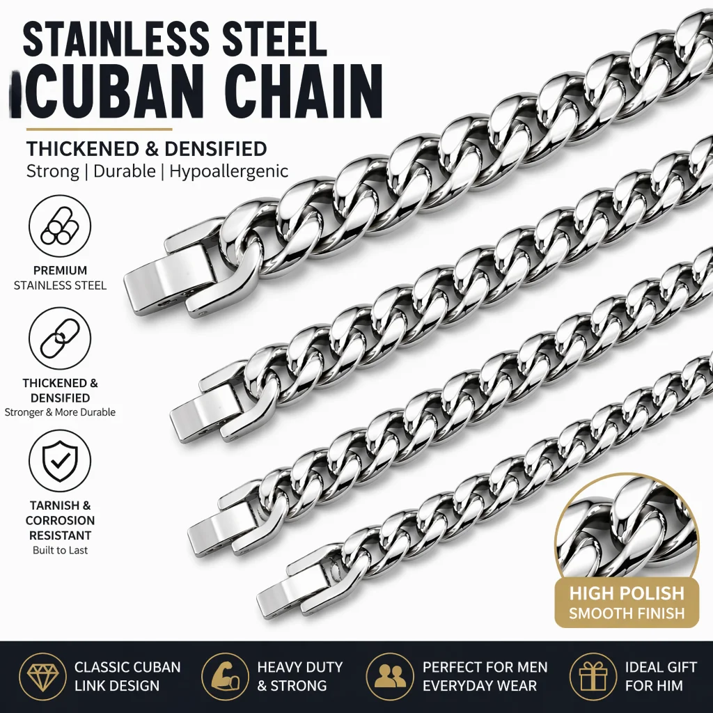 Fashionable Men's Double Chain Bracelet, 6/8/10mm Stainless Steel Encrypted Cuban Chain, punk Jewelry Gift