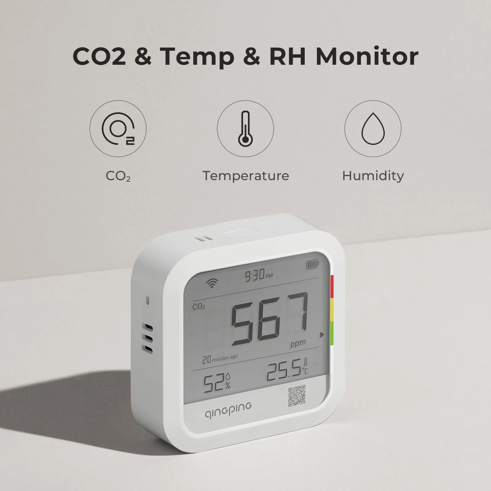 Qingping Thermometer Hygrometer CO2 Detetor, Remote Monitoring, Temperature & Humidity Monitor,Fast Alert Notification, Recharge