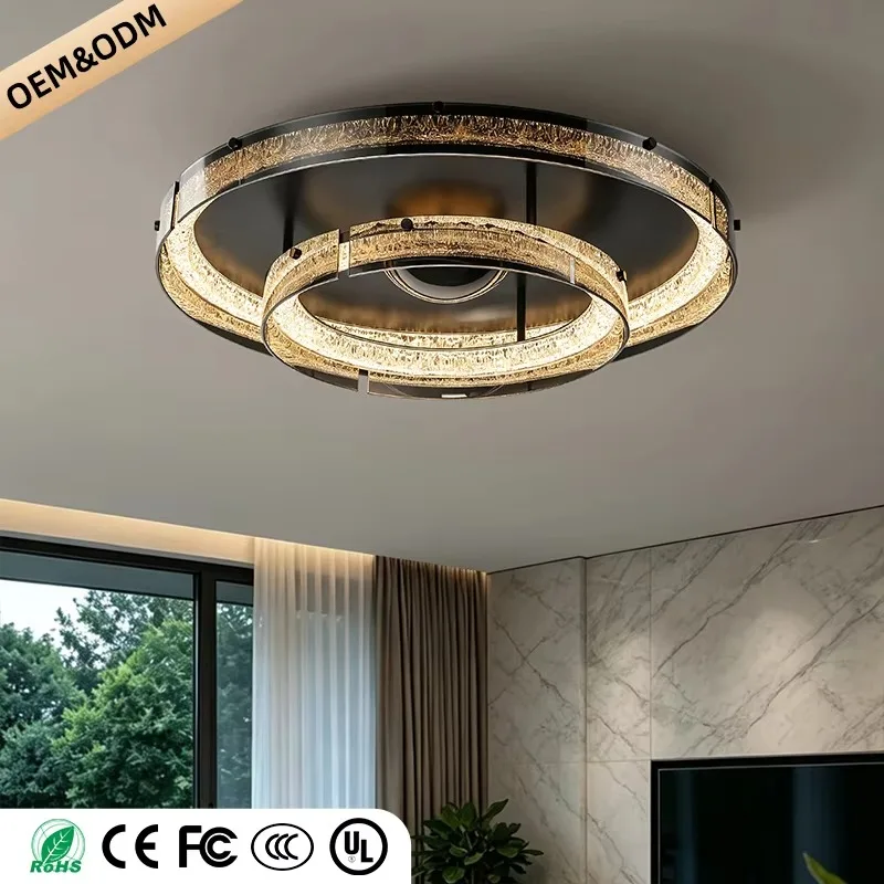Modern Double Layer Circular Glass LED Ceiling Flush Mount Lamp For Living Room Villa Hall Indoor Kitchen Ceiling Light