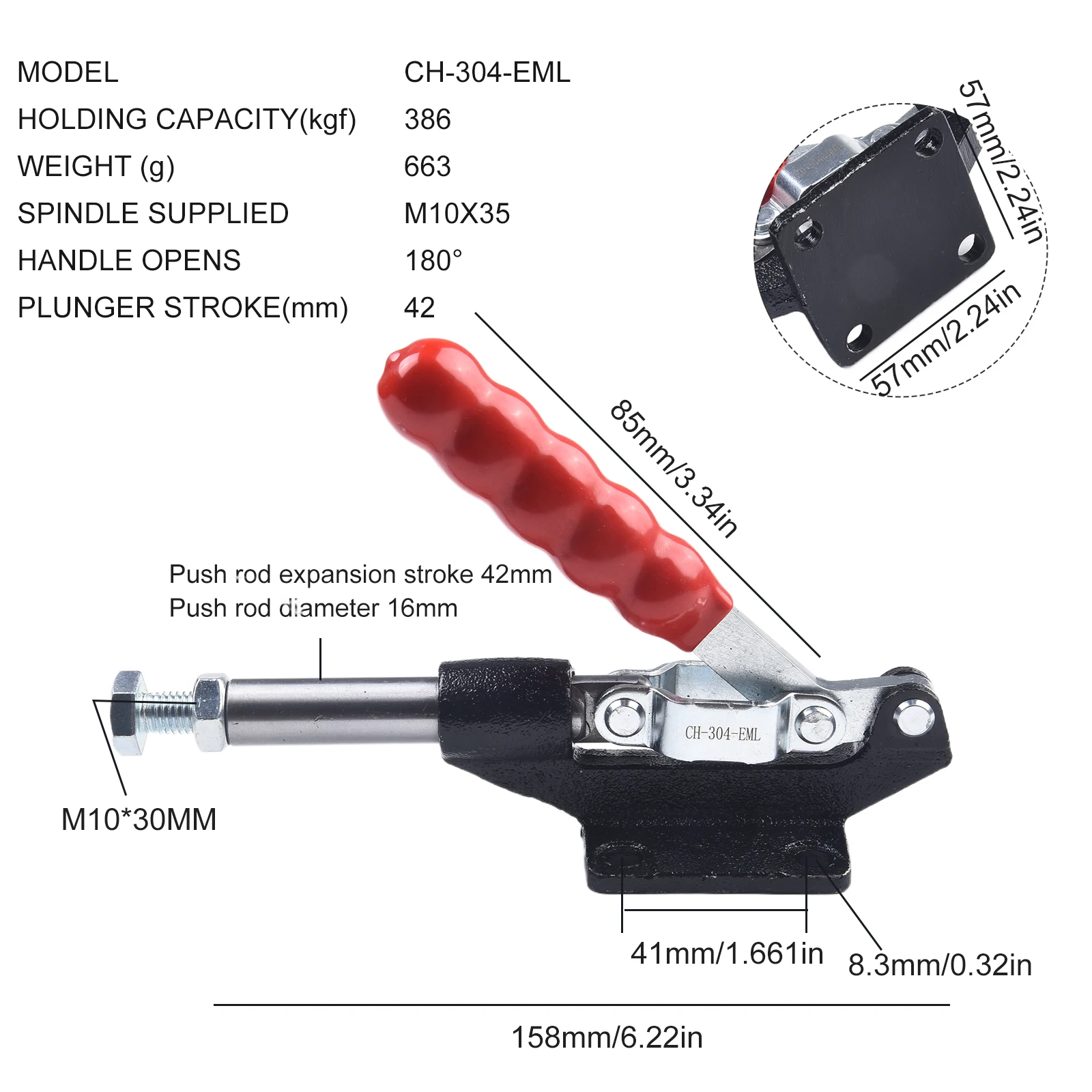 1pcs GH-304-EML Quick Release Toggle Clamp Vertical Clip Woodworking Carpentry Tools High Carbon Steel Toggle Clamp 158.2*136 Mm