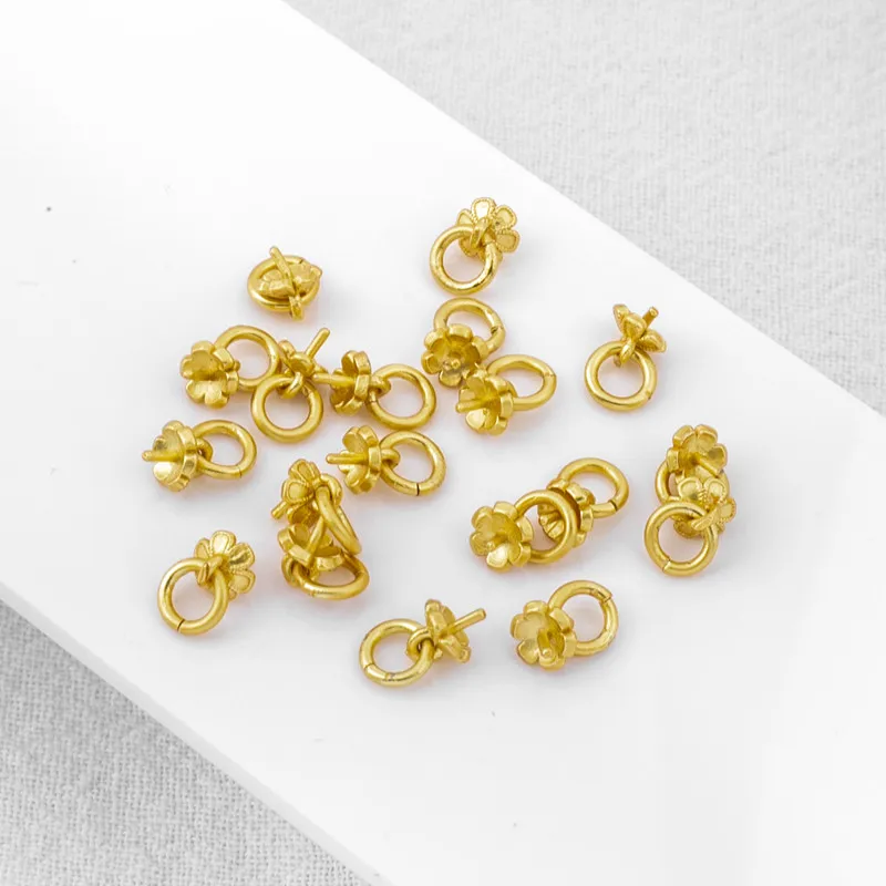 18K Matte Gold Plated 6 Leaf Thread Half Hole 4mm Eye Pin Pearl Cup Bead Cap Pendant Base