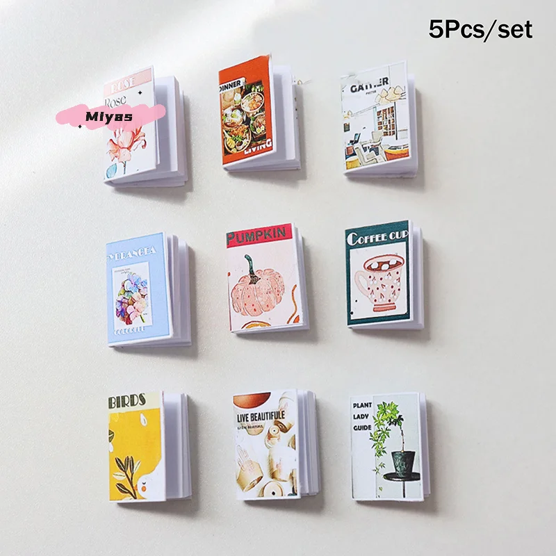 Juego de libros en miniatura para casa de muñecas, decoración para sala de estudio, accesorios de microescena para casa de muñecas, juguetes para juego de imitación, 5 uds.