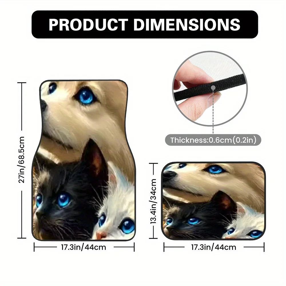 4pcs Vehicle Floor Mats - Furry Friends Design, Cleaning-Friendly, Durable Polyester, Fit For Hatchbacks & SUVs, Perfect For Cam