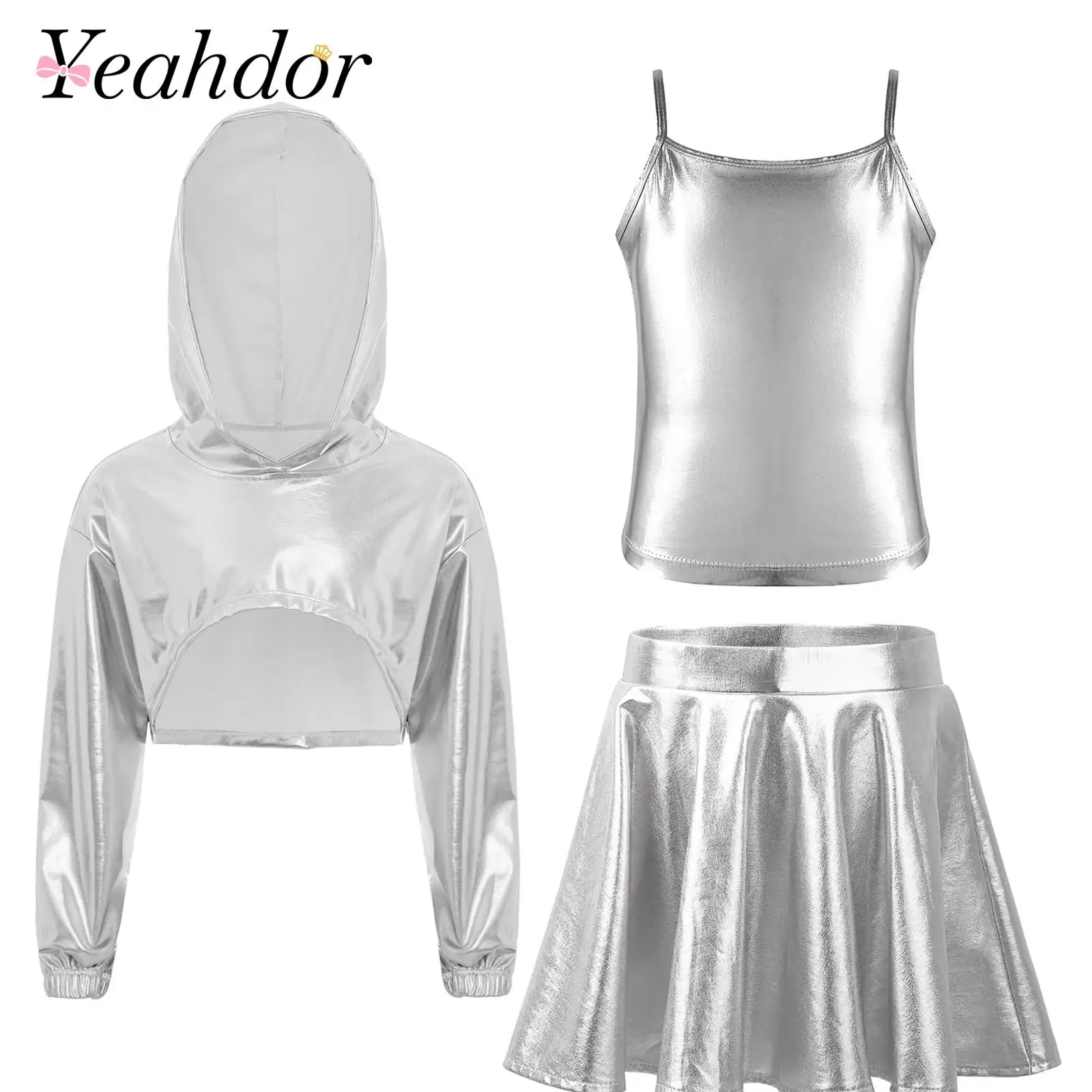 Children Hip Hop Clothe Sets Girls Metallic Hip-hop Jazz Dance Costume Stage Performance Outfit Fashion Street Dancing Clothes