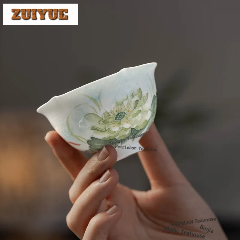 

100ml Hand-painted Lotus Teacup Retro Tea Bowl Jug Tea-tasting Fragrance Cup Chazhan Master Cups Household For Tea Collection