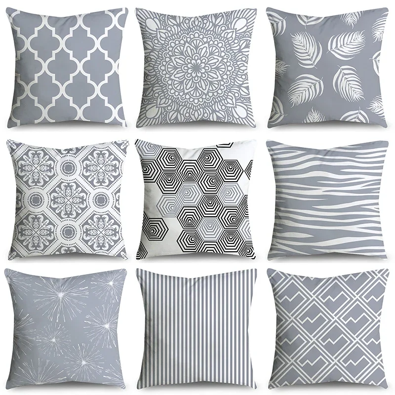 

Fashion Modern Gray Series Pattern Printed Soft Square Pillowslip Polyester Cushion Cover Pillowcase Living Room Home Decor