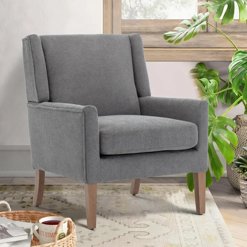 

Modern Wingback Living Room Chair Upholstered Fabric Accent Armchair Single Sofa Chair With Lounge Seat and Wood Legs Chairs