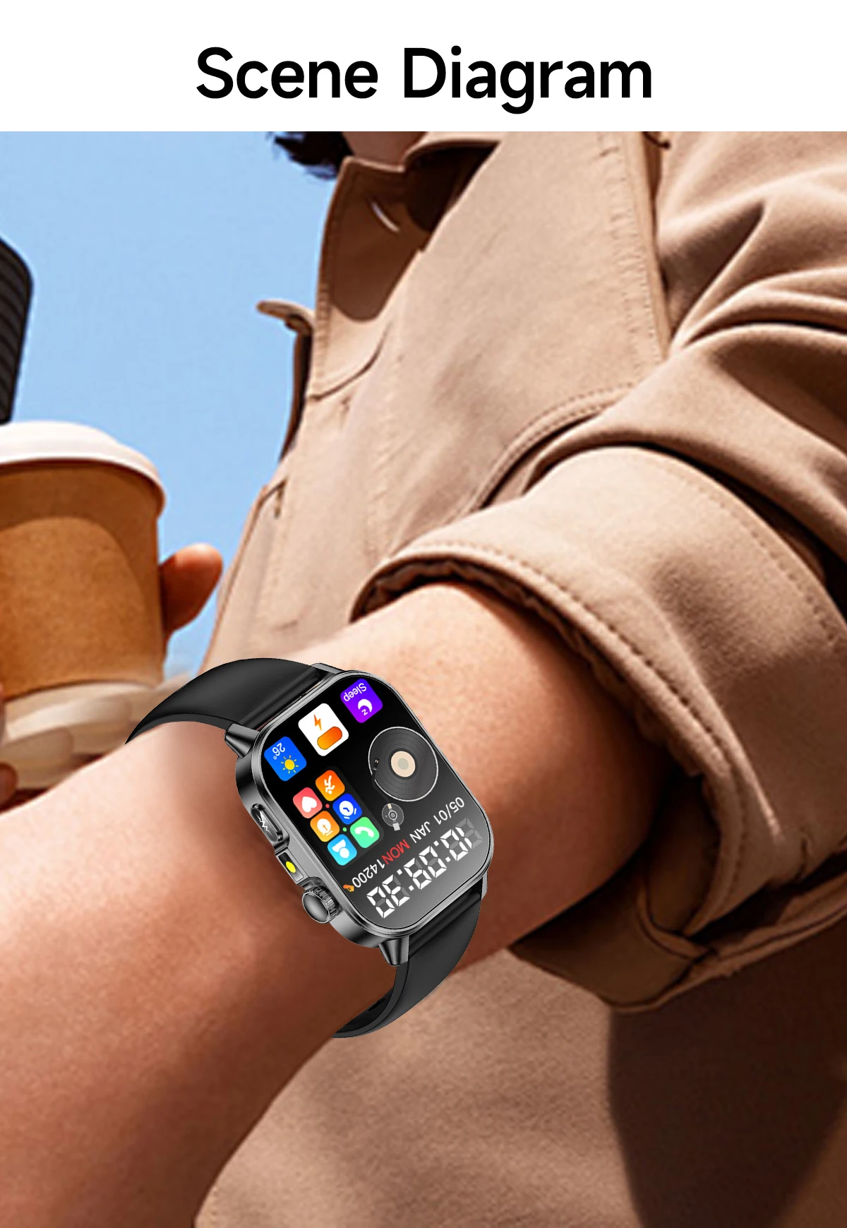Neue Professionelle Gesundheits-Smartwatch Blutdruckmessung 2,01" AMOLED-Bildschirm Harnsäure Blutfette Taschenlampe Pflege-Smartwatch für Frauen – Detail 32