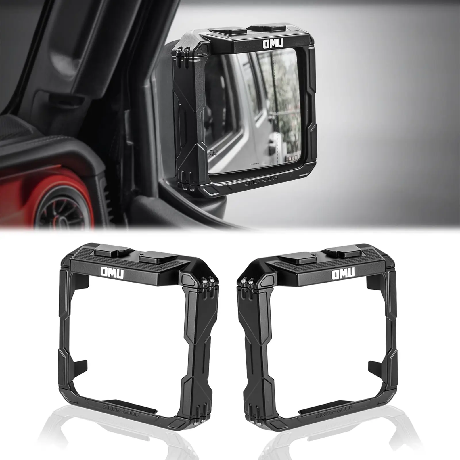 OMU 4x4 الألومنيوم مرآة الرؤية الخلفية المطر درع الإطار ل 2018-2024 جيب رانجلر JL و 2020-2024 جيب المصارع JT الترقية الخارجية #1