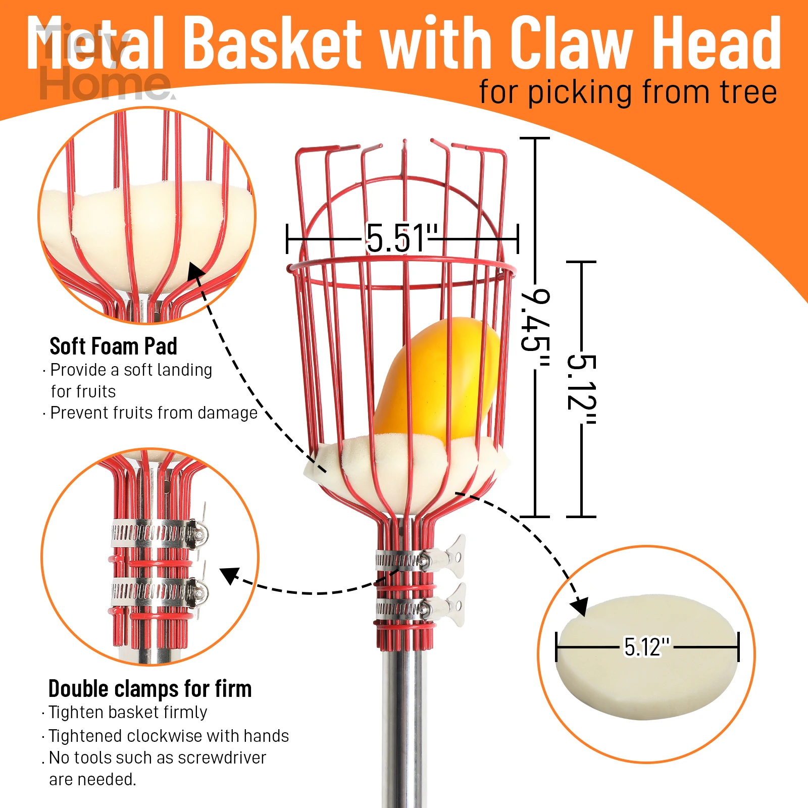 13FT Fruit Picker Tool, Stainless Steel Adjustable Fruit Picker with Basket, Mango, Fig, Acorn, Pear, Pomelo, Lemon Picker