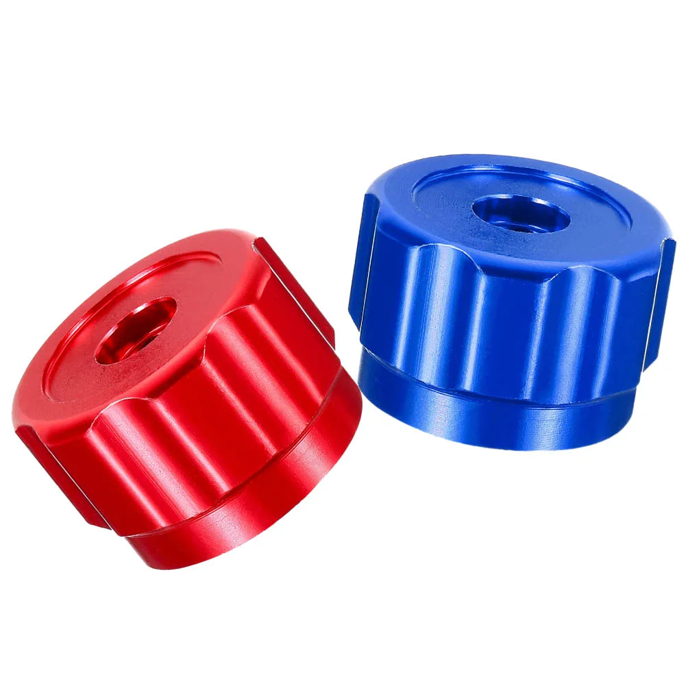 2x Round Wheel Handles Manifold Gauges Knob Faucet Handle Aluminum Alloy Red Blue Instrument Knob Tool Accessories