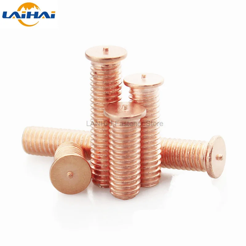 2/50pc M3 M4 M5 M6 M8 M10 Carbon Steel Copper Plated Stud Weld Spot Welding Screw Solder Point Nail Bolt for Capacitor Discharge