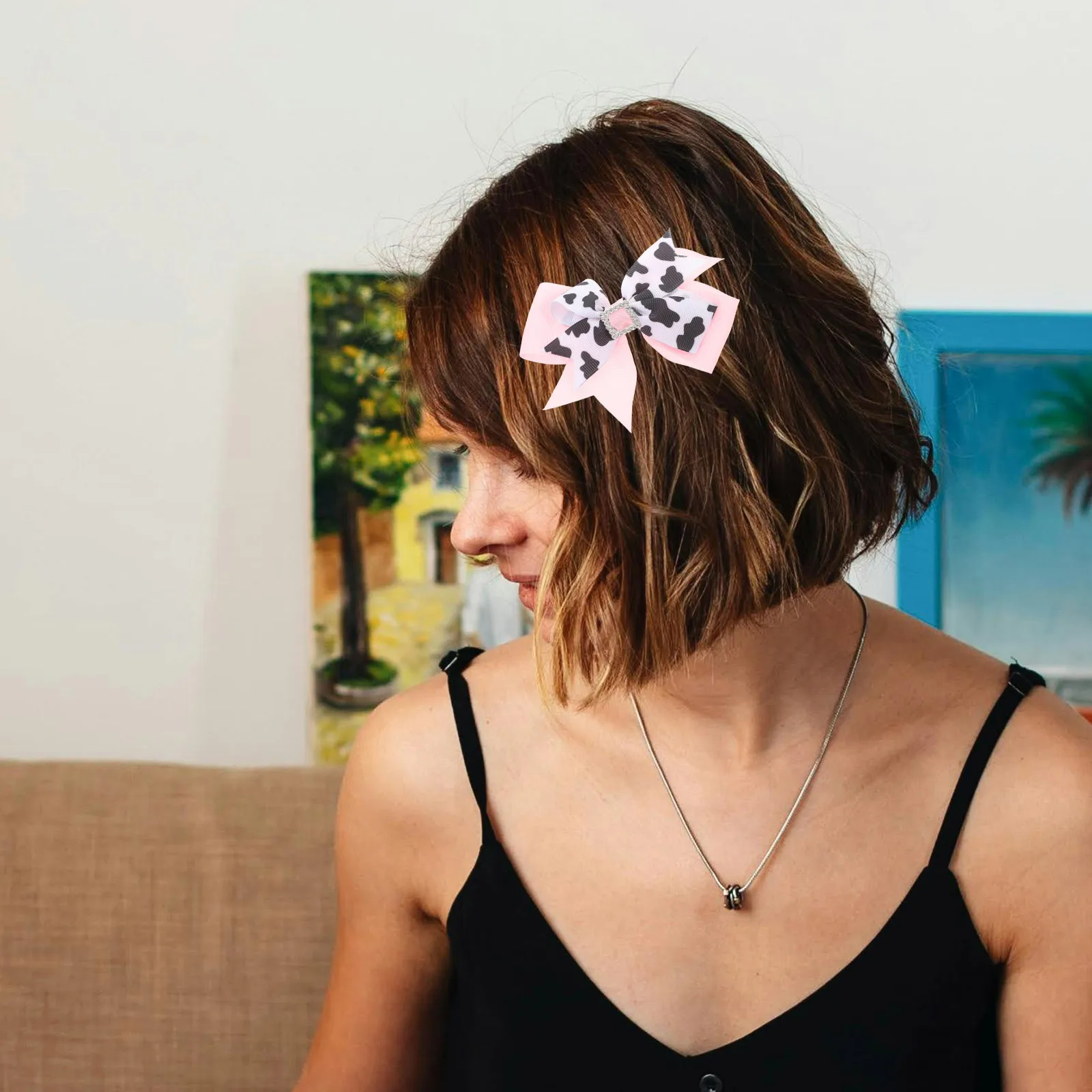 

4Pcs Cow Print Bow Hair Clips Women Large Bows Long Hair Accessories Cloth Material Daily Wear Prom Wedding Parties Festivals