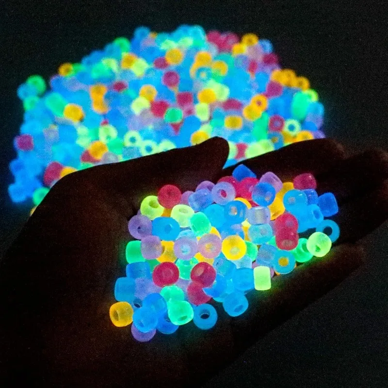 1000Pcs Glow in The Dark Pony Beads 9mm Rainbow Plastic Barrel Pony Beads ,Hair Beads for Braids for Girls Dreadlock Accessories