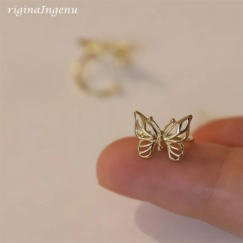 Imagem -04 - Solid 9k Gold Ear Cuff Falso Piercing Brincos Dainty Butterfly Ear Cuff Ouro Amarelo Jóias Finas Mulheres Resistentes a Tarnish Jóias